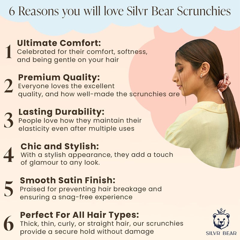 Silvr Bear Luxury Satin Scrunchies Set for Women, Girls | Anti-Hair-Breakage Hair Ties - Image 2