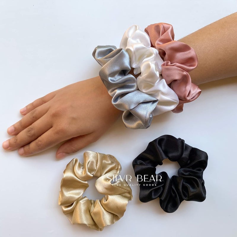 Silvr Bear Luxury Satin Scrunchies Set for Women, Girls | Anti-Hair-Breakage Hair Ties - Image 4