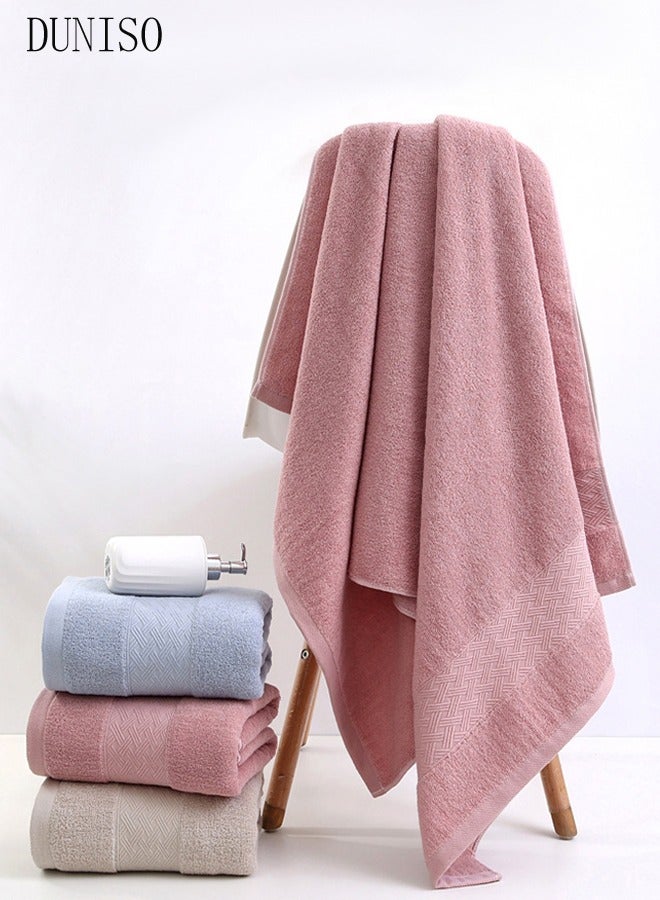 DUNISO منشفة استحمام قطنية نقية بنمط نسج، منشفة شاطئ، قوية الامتصاص وقابلة للتنفس، للاستخدام المنزلي، 70*140 سم، وردي - Image 3