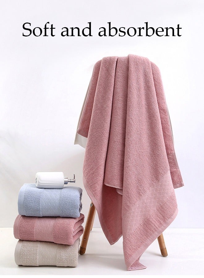 DUNISO منشفة استحمام قطنية نقية بنمط نسج، منشفة شاطئ، قوية الامتصاص وقابلة للتنفس، للاستخدام المنزلي، 70*140 سم، وردي - Image 4