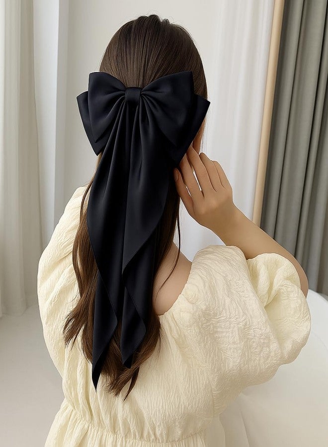 ANNACREATIONS ANNA CREATIONS 2 Pcs Large Satin Bow Hair Barrette Clips for Women & Girls - Strong Hold, Elegant Long Tail Hair Accessories for Parties, Weddings Wear & Gifting (Black) - Image 3