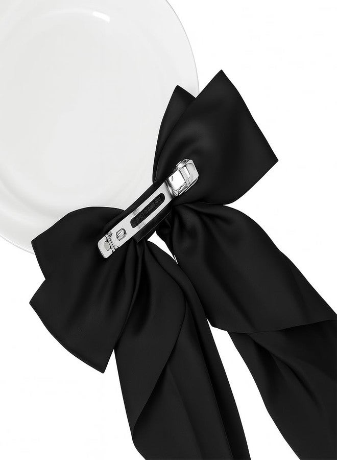 ANNACREATIONS ANNA CREATIONS 2 Pcs Large Satin Bow Hair Barrette Clips for Women & Girls - Strong Hold, Elegant Long Tail Hair Accessories for Parties, Weddings Wear & Gifting (Black) - Image 4