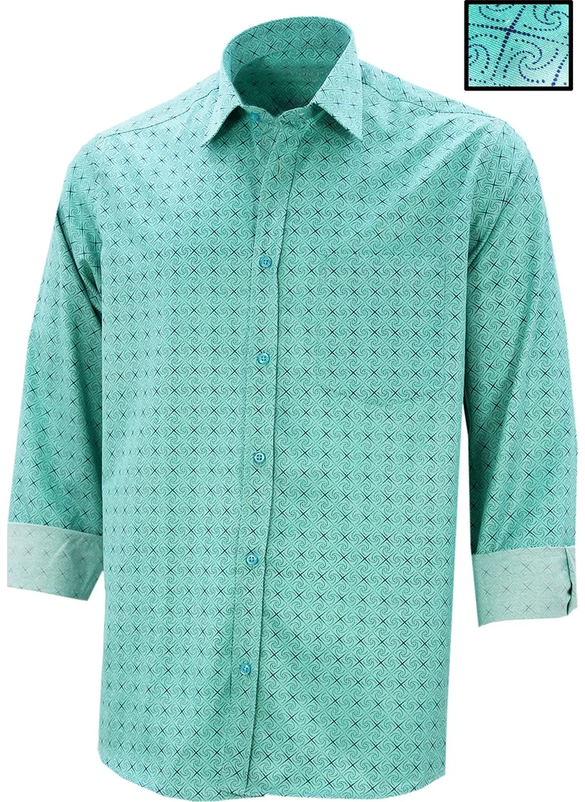 Varetta Men's Green Long Sleeve Digital Printed Classic Cut Shirt with Pocket