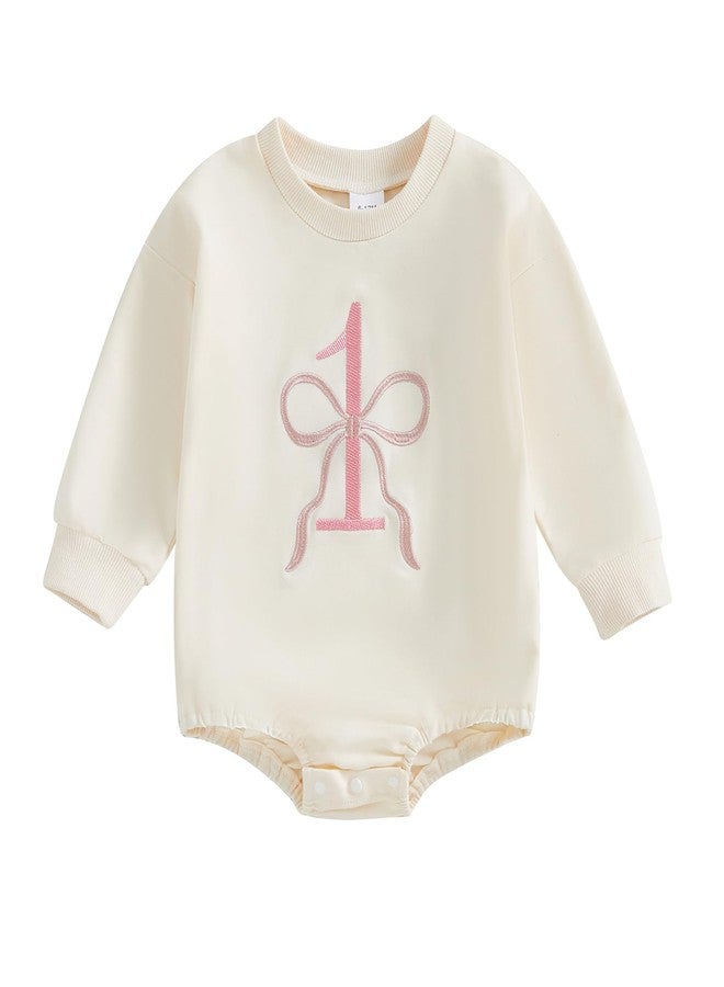 SAYOO First Birthday Girl Outfit Baby Girl in My One Year Old Era Sweatshirt Romper Princess 1 Year Old Birthday Clothes (A Beige, 6-12 Months) - Image 1