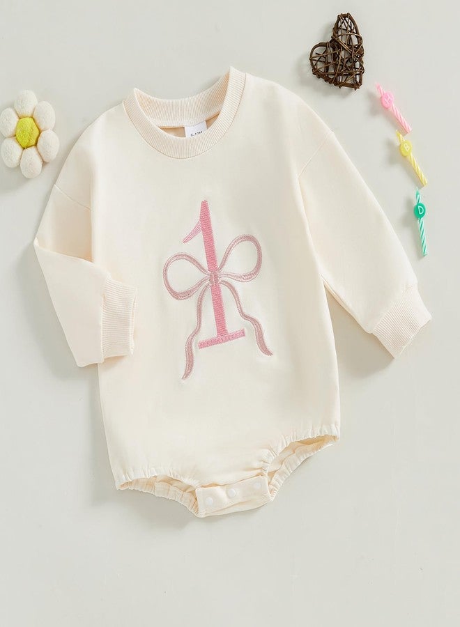 SAYOO First Birthday Girl Outfit Baby Girl in My One Year Old Era Sweatshirt Romper Princess 1 Year Old Birthday Clothes (A Beige, 6-12 Months) - Image 2