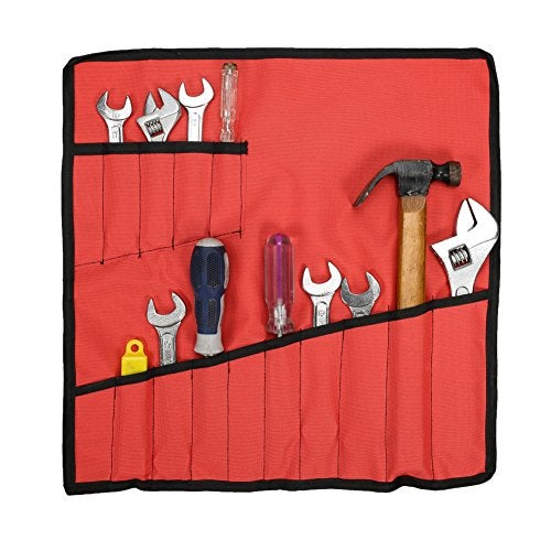 Hersent Heavy Duty Oxford Tool Roll Pouch Wrench Holder Organizer Bag With 12 Pockets Set Of 4(HGJ73) (Red) - Image 3