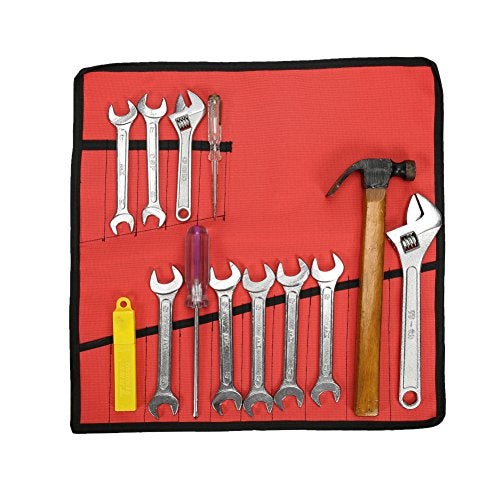Hersent Heavy Duty Oxford Tool Roll Pouch Wrench Holder Organizer Bag With 12 Pockets Set Of 4(HGJ73) (Red) - Image 2