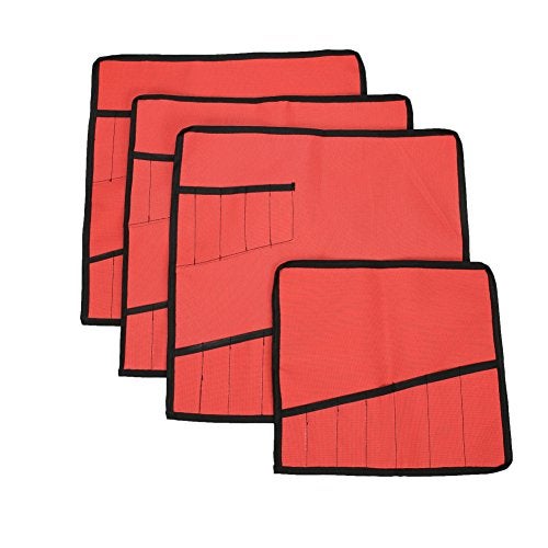 Hersent Heavy Duty Oxford Tool Roll Pouch Wrench Holder Organizer Bag With 12 Pockets Set Of 4(HGJ73) (Red) - Image 1