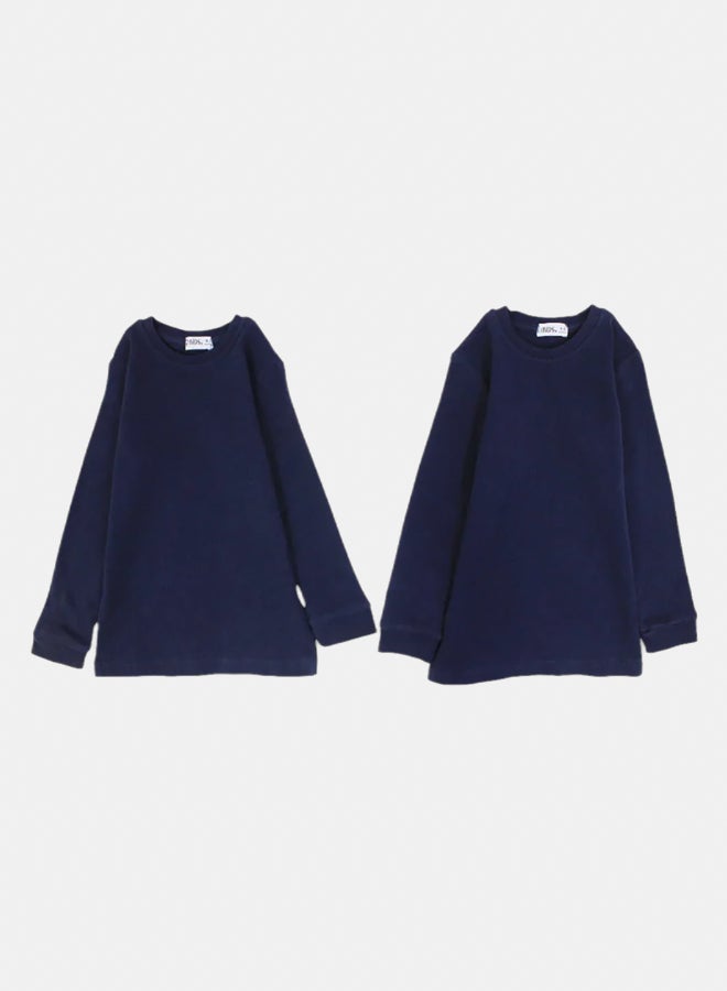 اوركيدز طقم من قطعتين – تيشيرت دفايه مضلع بأكمام طويلة للأطفال – كحلي - Image 1