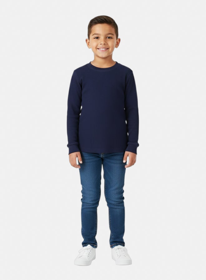 اوركيدز طقم من قطعتين – تيشيرت دفايه مضلع بأكمام طويلة للأطفال – كحلي - Image 2