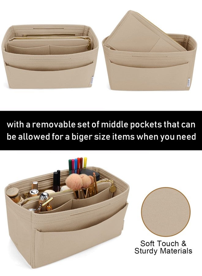 LEXSION Purse Tote Diaper Bag Organizer Lightweight Felt Insert Bag in Bag with Zipper Inner Pocket For Neverfull Speedy 8037 Beige M - Image 4