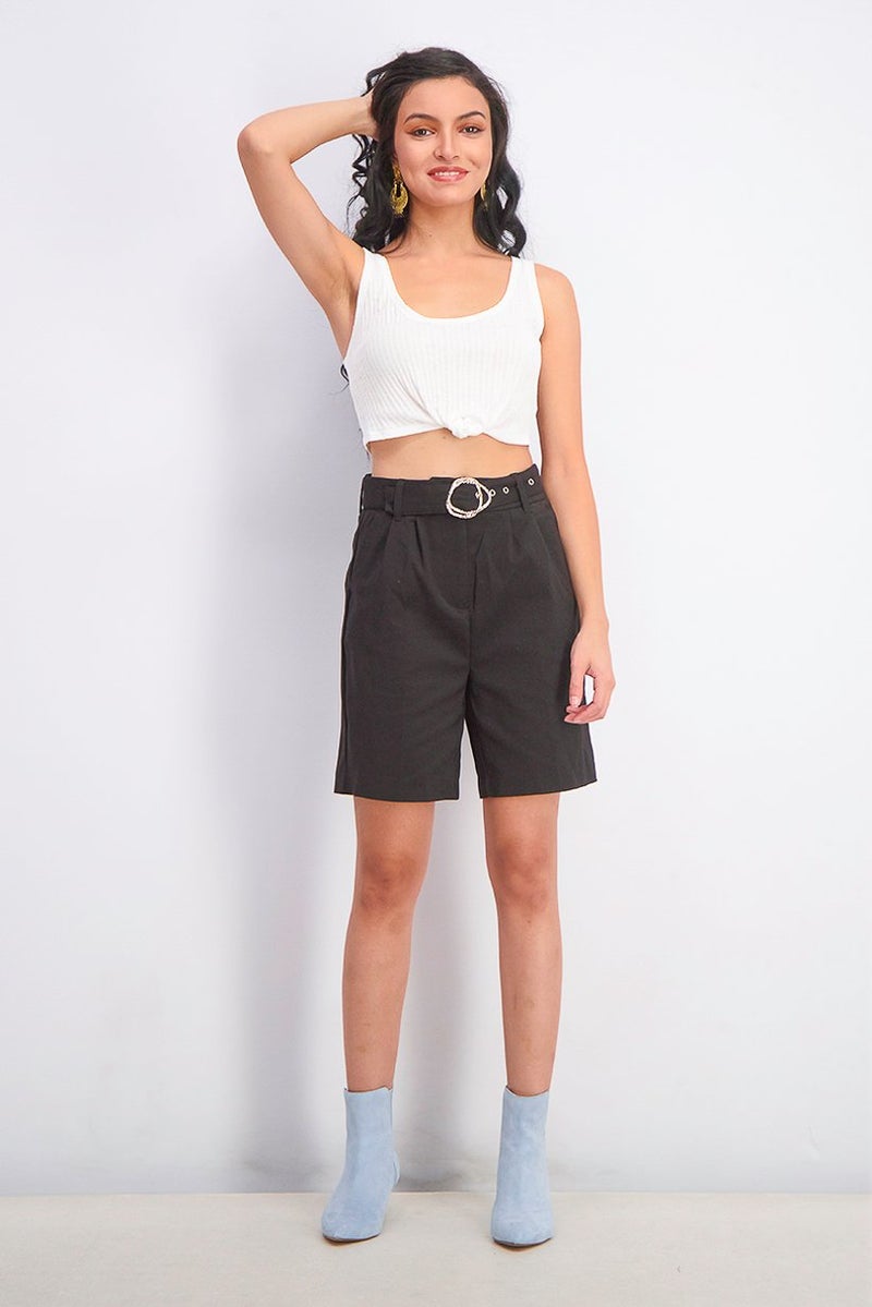 Mohito Women Belted Shorts, Black - Image 3