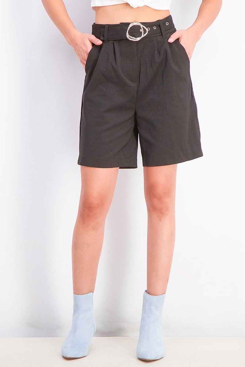 Mohito Women Belted Shorts, Black - Image 1
