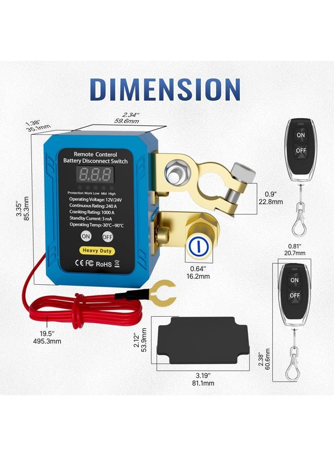 DaierTek 240A Remote Battery Disconnect Switch with Voltage Display 12V/24V Kill Switch with Voltmeter Anti Theft Cut Off Switch for Automotive Car Boat - Image 2