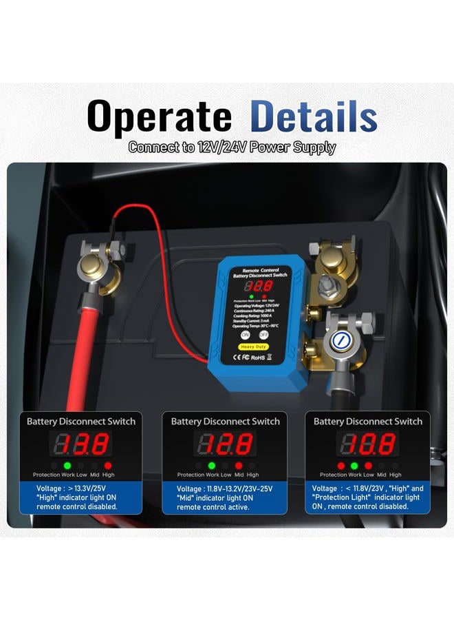 DaierTek 240A Remote Battery Disconnect Switch with Voltage Display 12V/24V Kill Switch with Voltmeter Anti Theft Cut Off Switch for Automotive Car Boat - Image 5