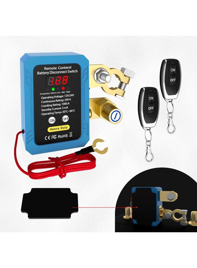 DaierTek 240A Remote Battery Disconnect Switch with Voltage Display 12V/24V Kill Switch with Voltmeter Anti Theft Cut Off Switch for Automotive Car Boat - Image 1