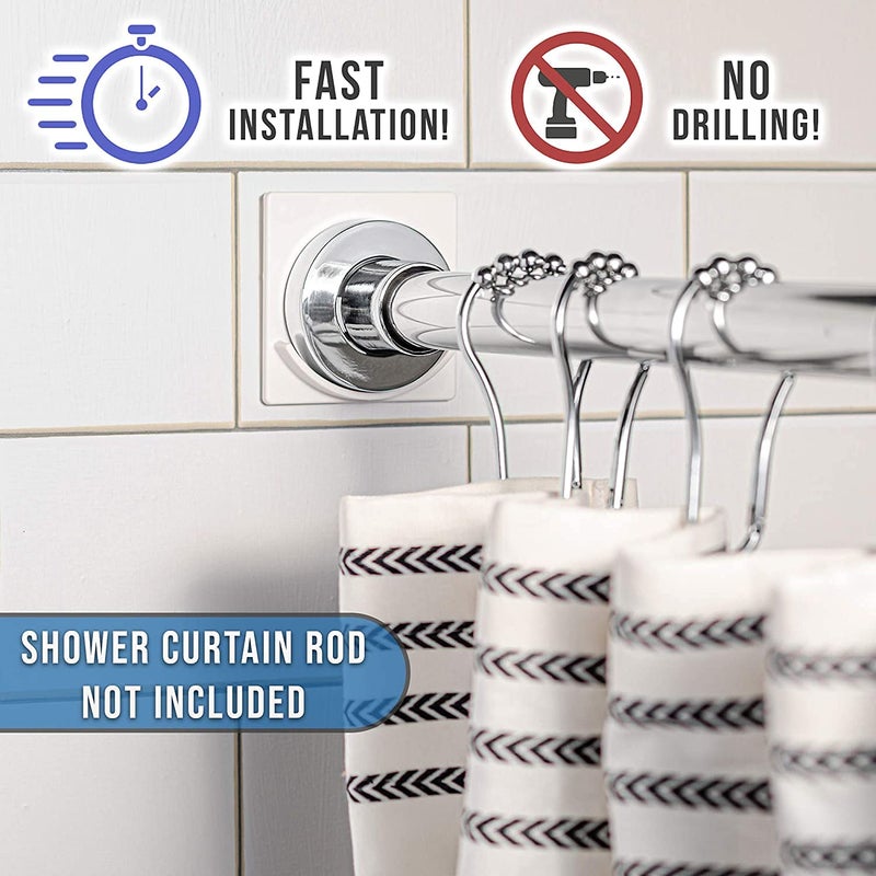 BESTSUN Shower Curtain Rod Mount Holder Adhesive Shower Curtain Rod Tension Holder Strong Rod Retainer Wall Mounted Shower Rods Holder for Bathroom with 3M Adhesive 2pc Sturdy Screws Rods not included - Image 5