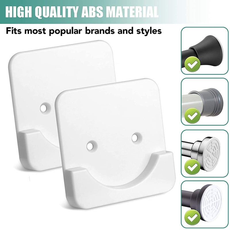 BESTSUN Shower Curtain Rod Mount Holder Adhesive Shower Curtain Rod Tension Holder Strong Rod Retainer Wall Mounted Shower Rods Holder for Bathroom with 3M Adhesive 2pc Sturdy Screws Rods not included - Image 4