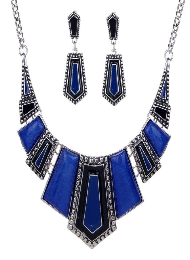 YAZILIND Vintage Ethnic Blue Irregular Bib Collar Earrings Necklace Jewelry Set - Image 1