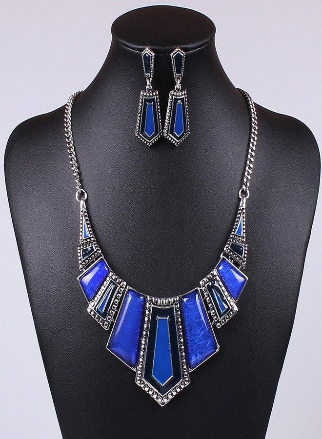 YAZILIND Vintage Ethnic Blue Irregular Bib Collar Earrings Necklace Jewelry Set - Image 2