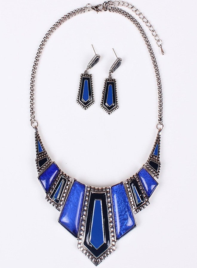 YAZILIND Vintage Ethnic Blue Irregular Bib Collar Earrings Necklace Jewelry Set - Image 3