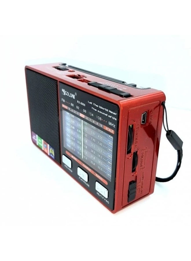 Golon Portable FM AM SW 8 Bands Radio Bluetooth Speaker Rechargeable Battery Vintage Design Red RX-8866BT - Image 2
