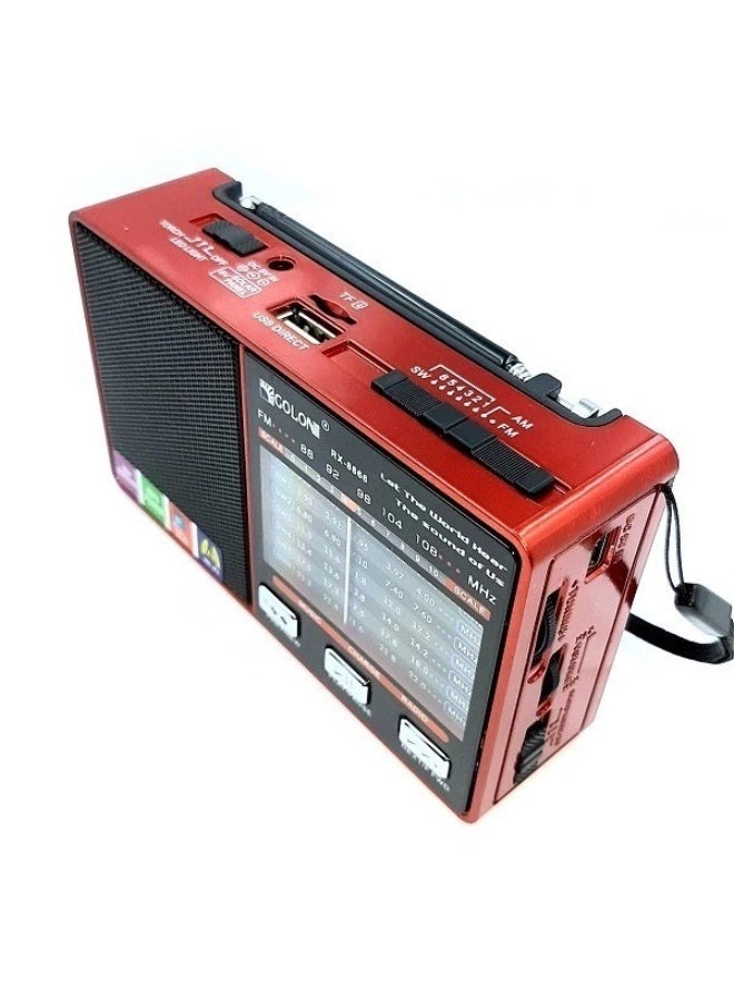 Golon Portable FM AM SW 8 Bands Radio Bluetooth Speaker Rechargeable Battery Vintage Design Red RX-8866BT - Image 4