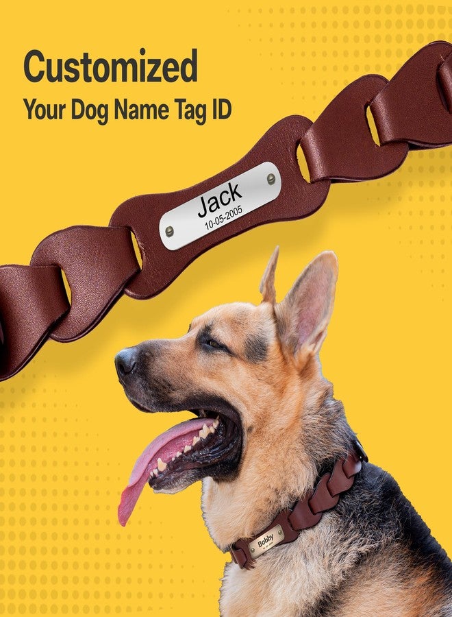 ADIL'S Adil’S Harness Leather Personalized Dog Collar for Large Medium Small Dogs Neck Collar with Customized Dog Name, Neck Size: 20'' to 24'', Size: L Color: Chestnut - Image 3