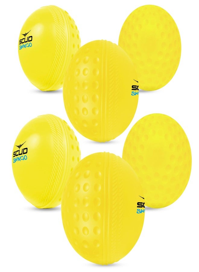 SCUD Swingo Wind Ball for Cricket, Specially Designed for Swing, Dual-Surface Half-Dimple & Half-Smooth Design, PVC | 72.39mm Diameter,105g (Pack of 6pc Balls, Neon Yellow) - Image 1