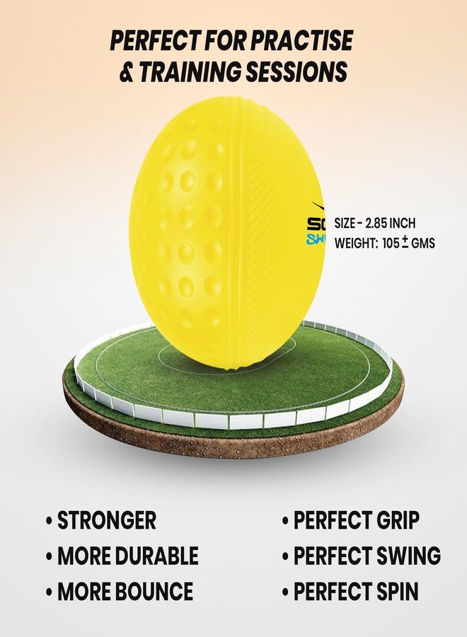 SCUD Swingo Wind Ball for Cricket, Specially Designed for Swing, Dual-Surface Half-Dimple & Half-Smooth Design, PVC | 72.39mm Diameter,105g (Pack of 6pc Balls, Neon Yellow) - Image 4
