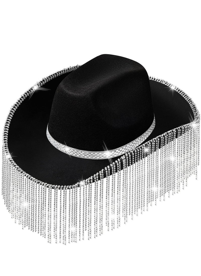 Excefore Rhinestone Cowgirl Hat Bling Diamond Fringe Cowboy Western Glitter for Men Women Cosplay Party Costume  - Image 1