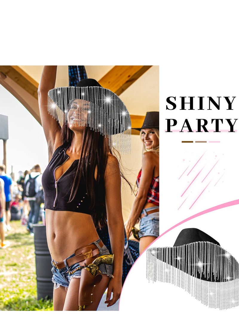 Excefore Rhinestone Cowgirl Hat Bling Diamond Fringe Cowboy Western Glitter for Men Women Cosplay Party Costume  - Image 3