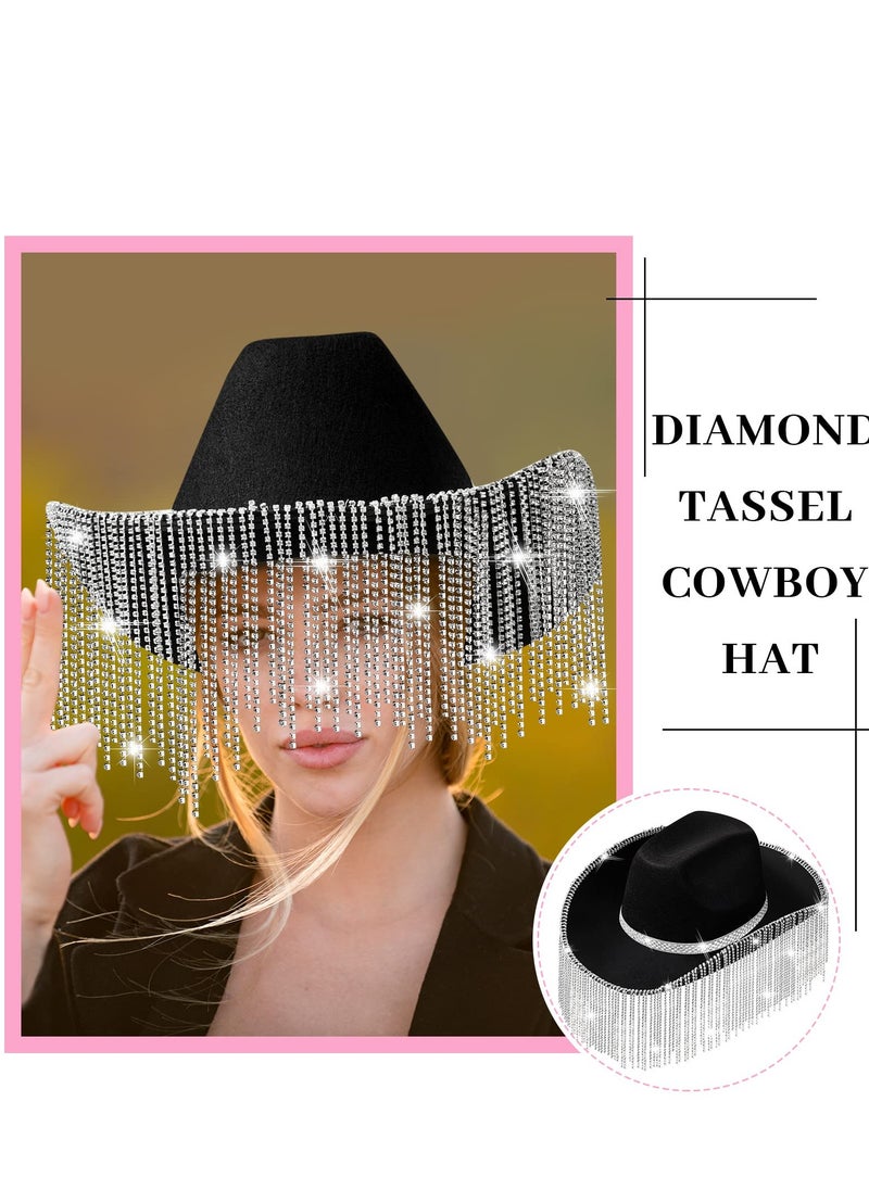 Excefore Rhinestone Cowgirl Hat Bling Diamond Fringe Cowboy Western Glitter for Men Women Cosplay Party Costume  - Image 2