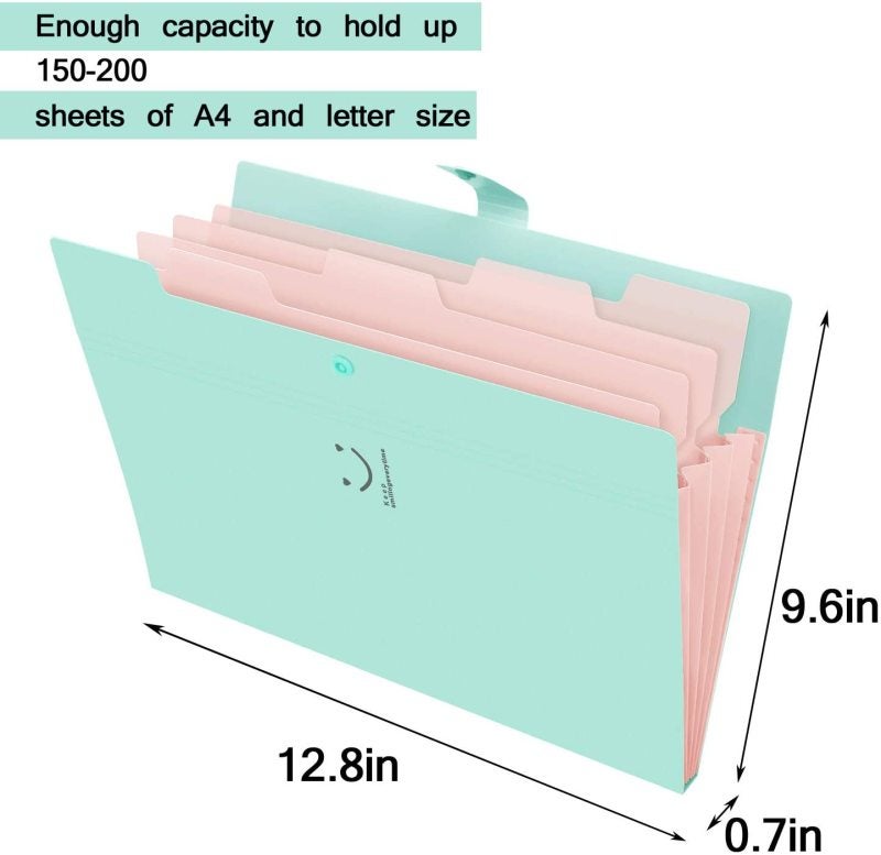 Accordion File Folder: 12.8" X 9.25" X 0.75" Durable High-Quality Material - Lightweight Portable 5-Pocket Expanding Paper Organizer with 32 Labels for Home Office School Daily Use - Image 3