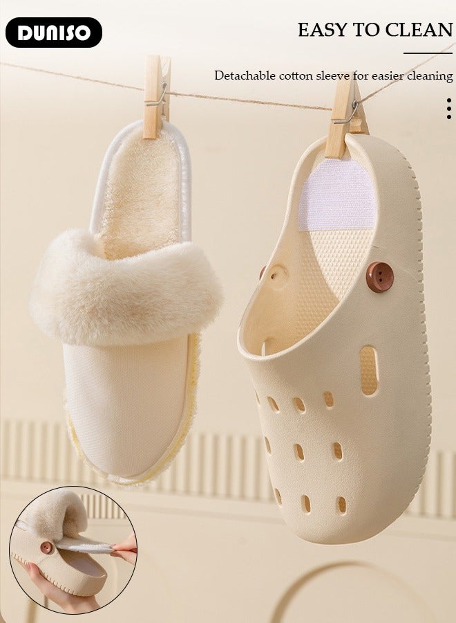 DUNISO House Slippers for Men and Women,Washable Lined Clogs, Fashion Warm Shoes with Thick Sole, Comfortable Home Fuzzy Slippers, Lightweight Non Slip House Shoes For Cozy Indoor Outdoor  - Image 5