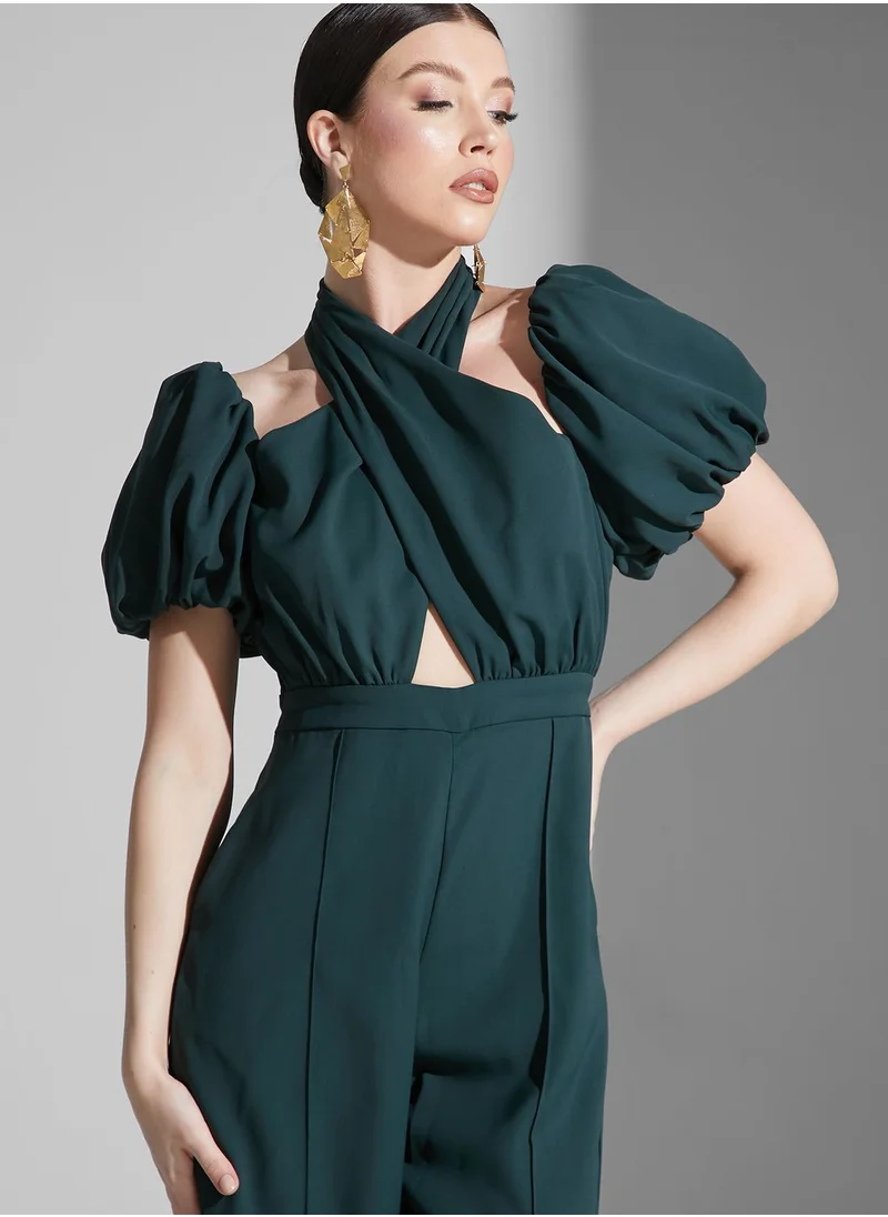 Virgos Lounge Halter Neck Balloon Sleeve Jumpsuit