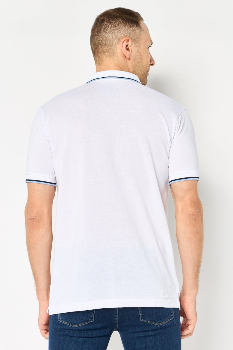 Tailorbyrd Men Regular Fit Embroidered Logo Short Sleeve Polo Shirt, White - Image 4