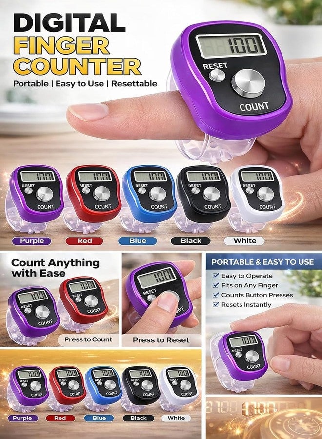 KTRIO 10 PCS Digital Finger Counter with Adjustable Strap & LCD Display | Electronic Hand Tally Counter with Reset Button for Japa, Chanting, Meditation, Prayer, Sports, Golf, Knitting & Score Tracking - Image 3