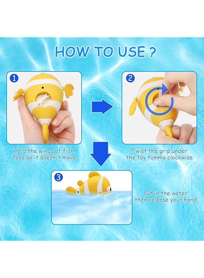 Excefore Baby Bath Toys Wind Up Paddling Pool Toys For 1 3 Year Olds Floating Swimming Clownfish Clockwork Water Toys Game For Kids Toddler Girls And Boys Bath Time Shower Gifts - Image 4