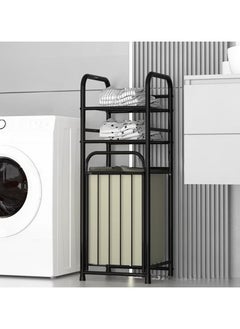 YIJIA HOME GOODS Multifunctional Dirty Clothes Basket Bag Portable Washing Laundry Basket Storage Rack, Black  - Image 1