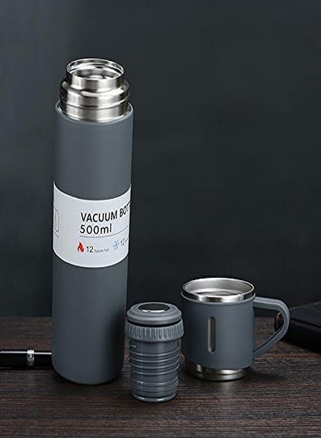 RENARSH Latest Steel Vacuum Flask Set with 3 Stainless Steel Cups Combo - 500ml - Keeps HOT Cold Ideal Gift for Winter - Housewarming Random Color - Image 2