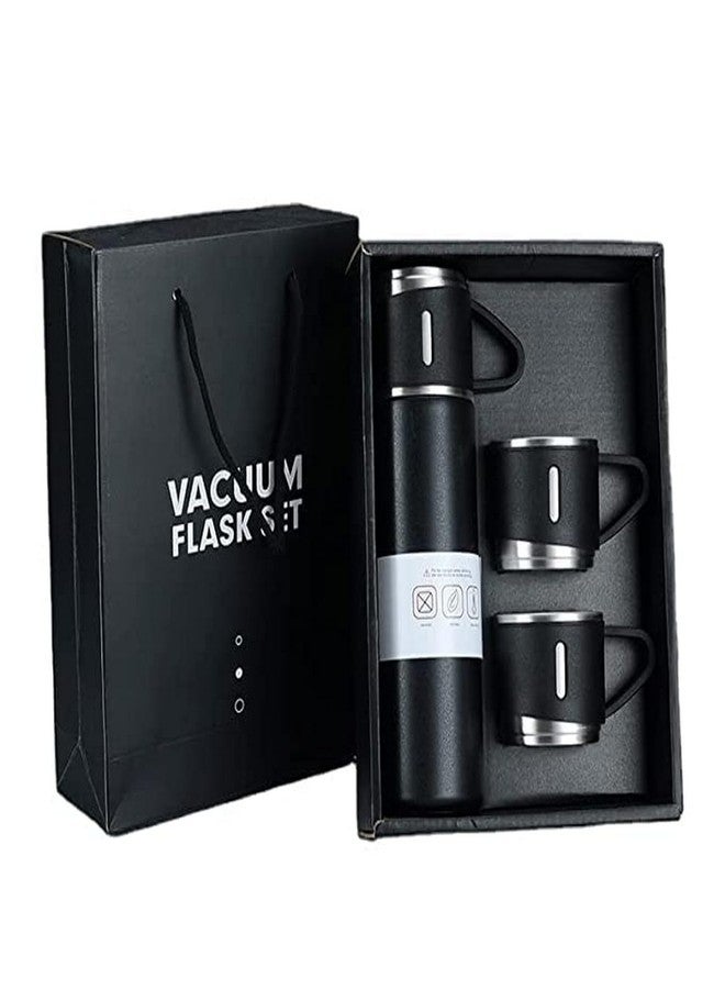 RENARSH Latest Steel Vacuum Flask Set with 3 Stainless Steel Cups Combo - 500ml - Keeps HOT Cold Ideal Gift for Winter - Housewarming Random Color - Image 1