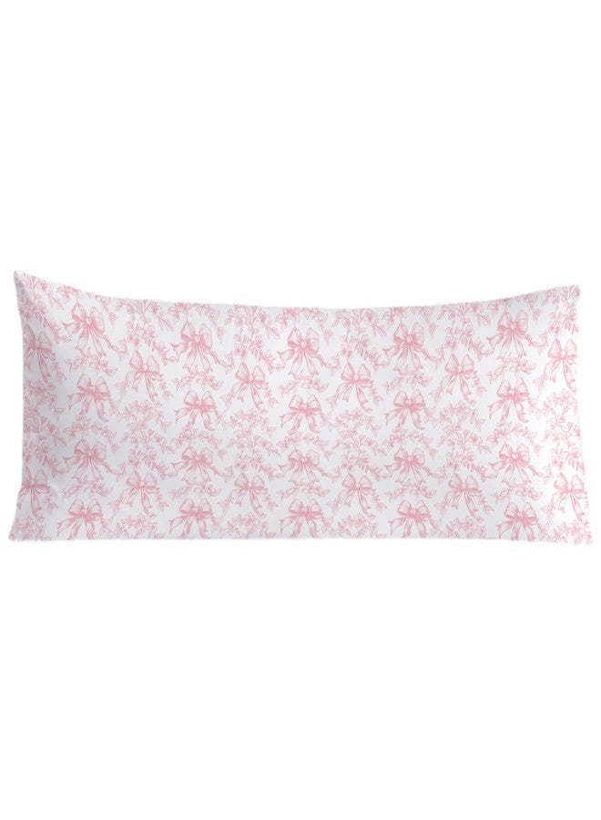 JINYO Coquette Pink Bow Toile De Jouy Floral 20x54 Body Pillow Cover, Coquette Preppy Room Decor, Pink and White Chinoiserie Grandmillennial Flower Long Pillow Cover Cases for Bed Couch - Image 1