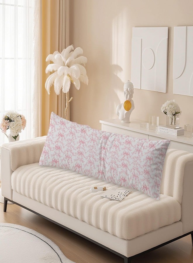 JINYO Coquette Pink Bow Toile De Jouy Floral 20x54 Body Pillow Cover, Coquette Preppy Room Decor, Pink and White Chinoiserie Grandmillennial Flower Long Pillow Cover Cases for Bed Couch - Image 3