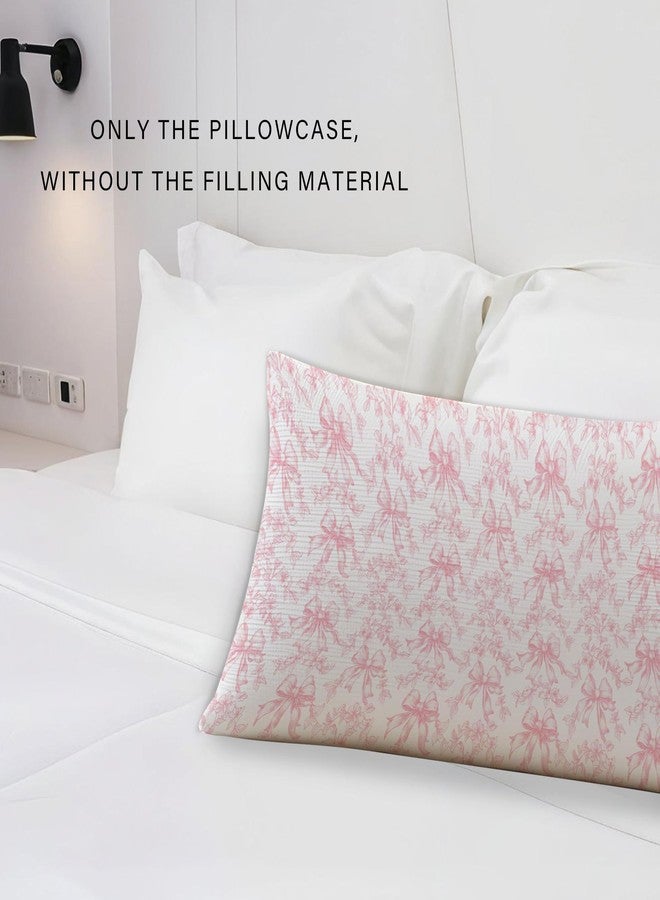 JINYO Coquette Pink Bow Toile De Jouy Floral 20x54 Body Pillow Cover, Coquette Preppy Room Decor, Pink and White Chinoiserie Grandmillennial Flower Long Pillow Cover Cases for Bed Couch - Image 4
