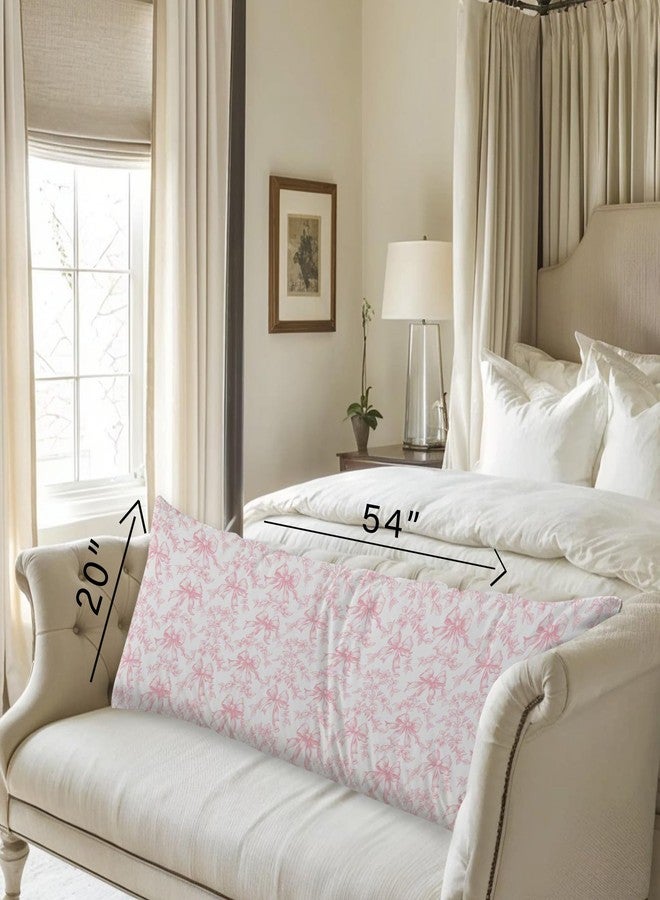 JINYO Coquette Pink Bow Toile De Jouy Floral 20x54 Body Pillow Cover, Coquette Preppy Room Decor, Pink and White Chinoiserie Grandmillennial Flower Long Pillow Cover Cases for Bed Couch - Image 5