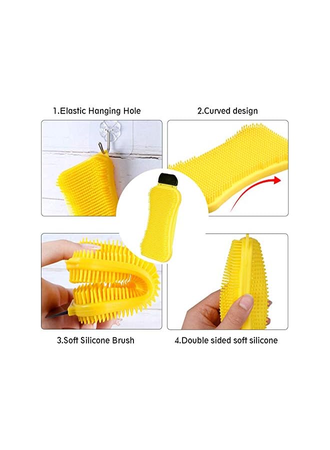 PROMASS Kitchen Silicone Sponge Dish Washing - Dolike 3-in-1 Reusable Cleaning Sponges for Dishes and Scrubbers with Scraper, Dish Sponges for Cleaning Scrub (3 Pack) - Image 2