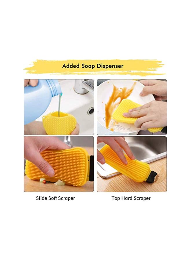 PROMASS Kitchen Silicone Sponge Dish Washing - Dolike 3-in-1 Reusable Cleaning Sponges for Dishes and Scrubbers with Scraper, Dish Sponges for Cleaning Scrub (3 Pack) - Image 3