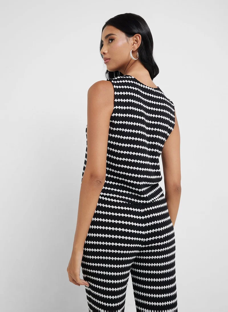 ONLY Tie Front Ribbed Knit Detail Top