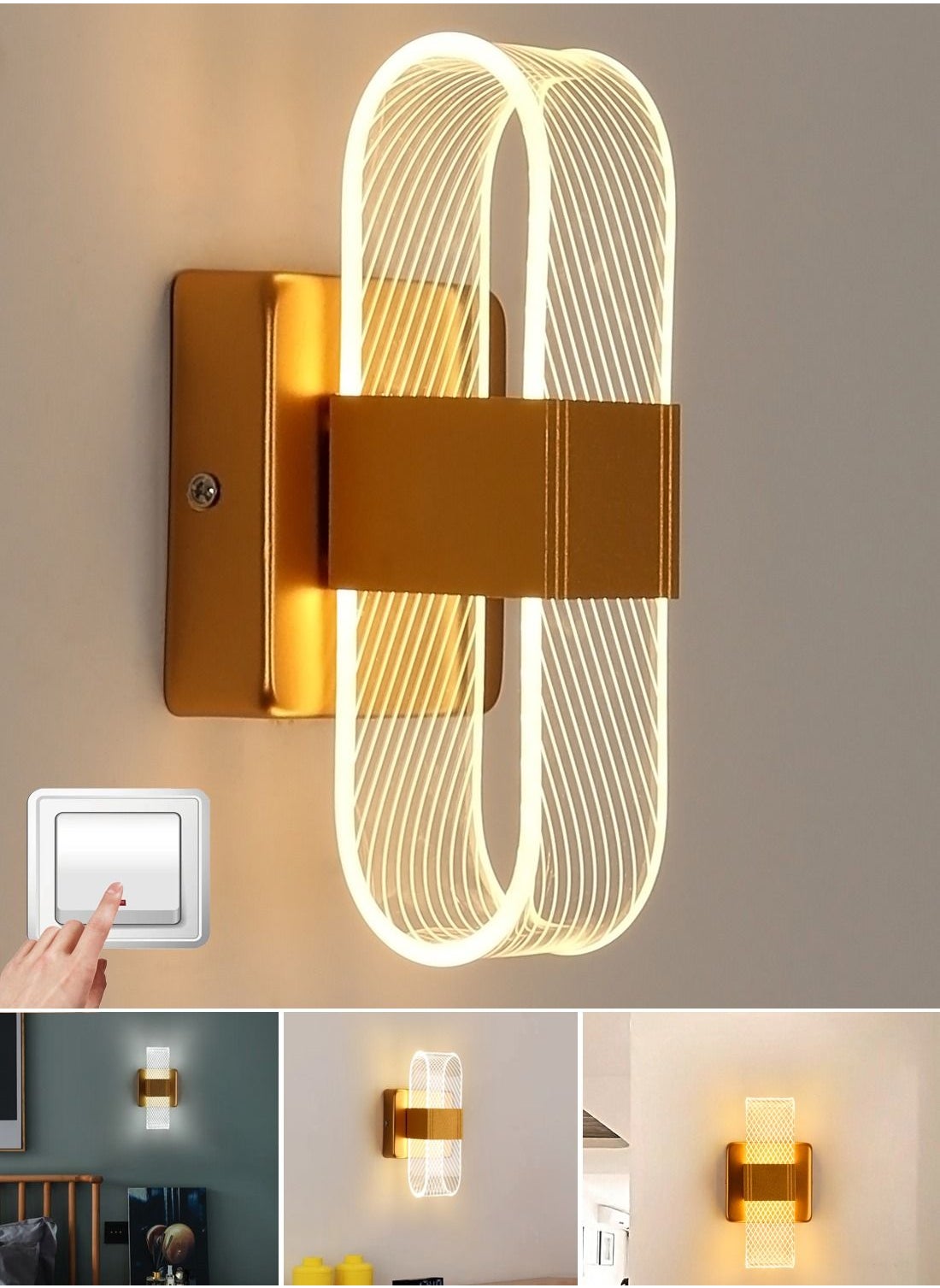 LED Indoor Wall Light Dimmable Acrylic Golden 